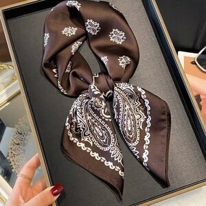 NWT Elegant Brown Faux Silk Paisley Print Scarf
